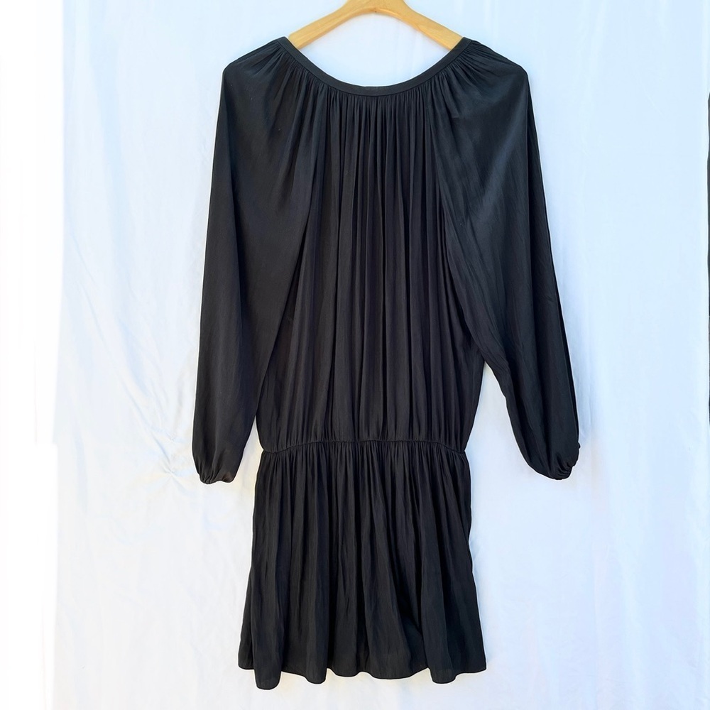 RAMY BROOK | ALLIE LACE UP LONG SLEEVE PEASANT BLOUSON MINI DRESS IN BLACK SMALL - Picture 6 of 6